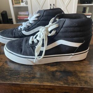 Black/white high top Vans, size 7.5 (women’s)